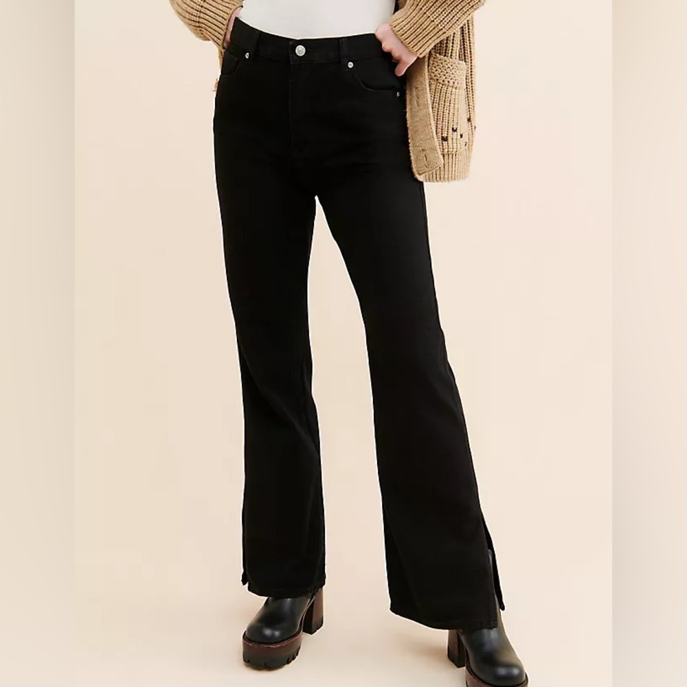 Black slit wide leg jeans